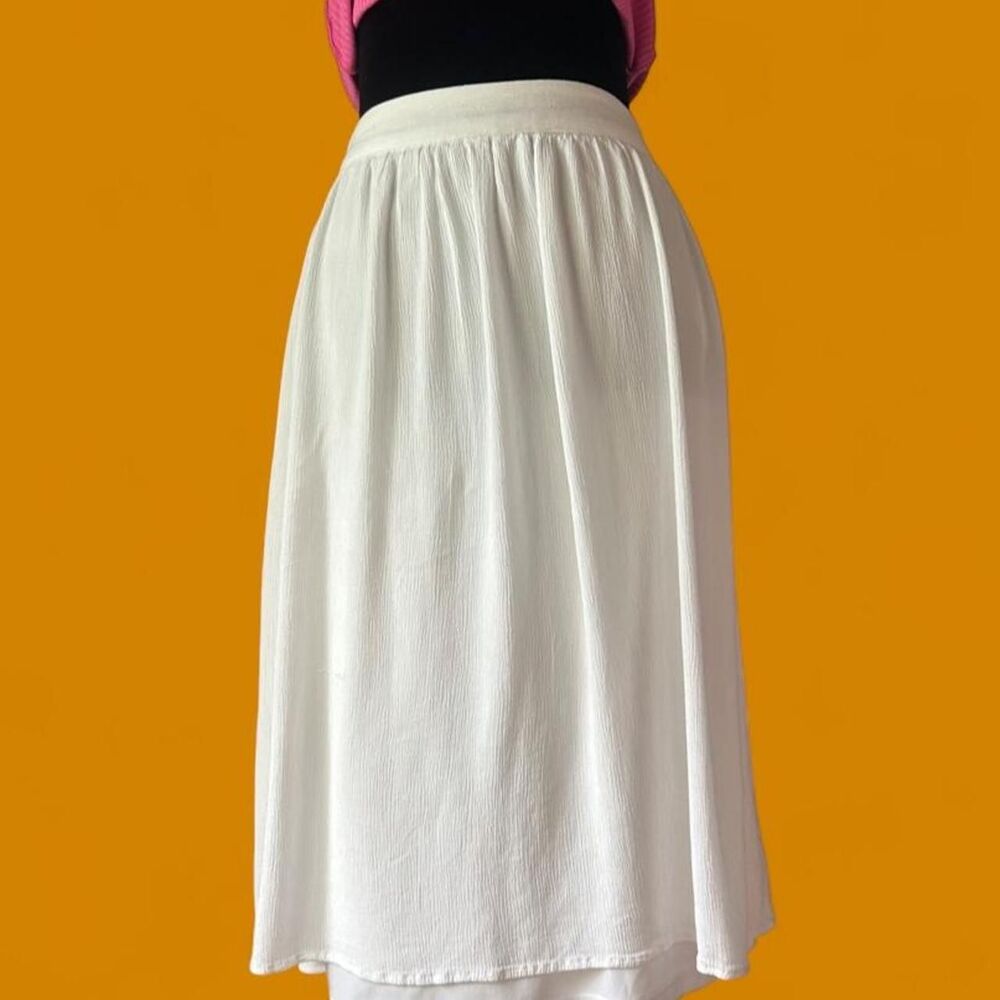 Forever 21 Ivory White Pleated Midi Skirt Flowy Size 10